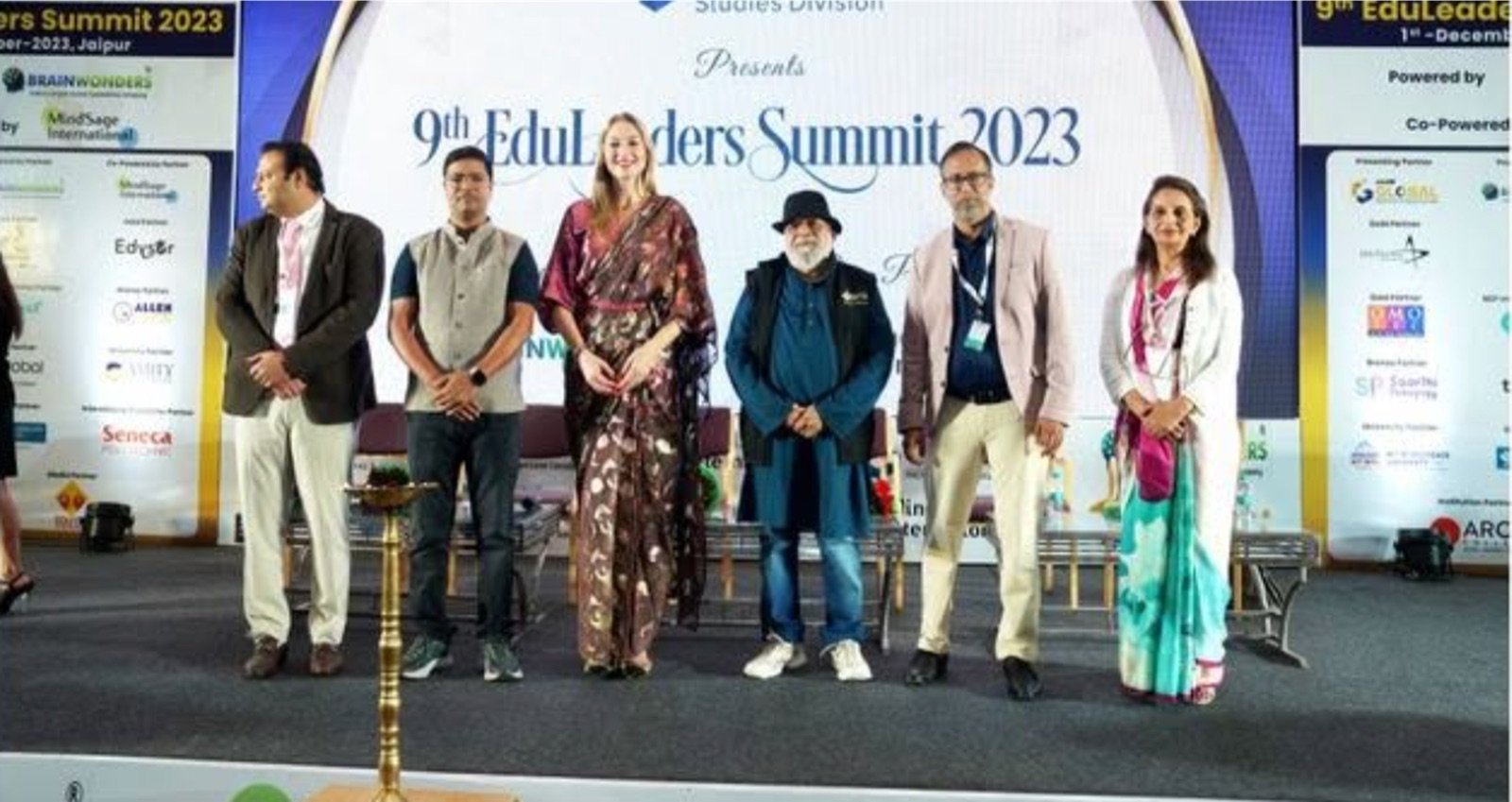 Sachin Shrivastava with fellow speakers at an education leaders summit