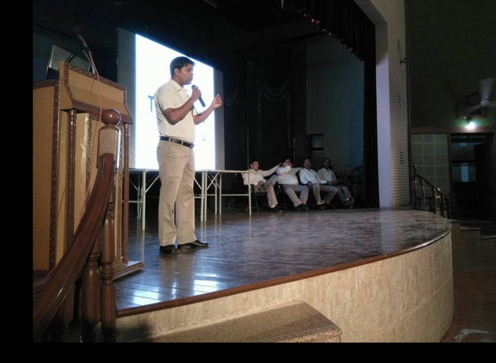 Sachin Shrivastava speaking on stage during an early professional engagement